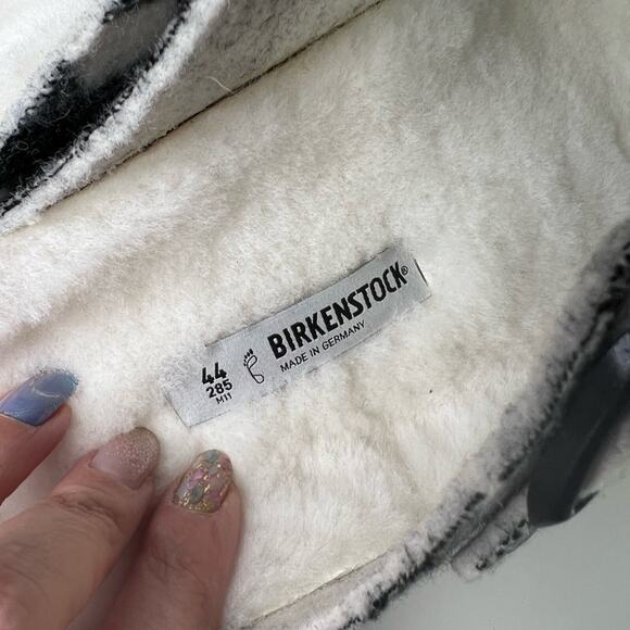 Birkenstock Mens Arizona Plaid Black White Double Strap Shearling Wool Sandal 11 - Picture 8 of 9